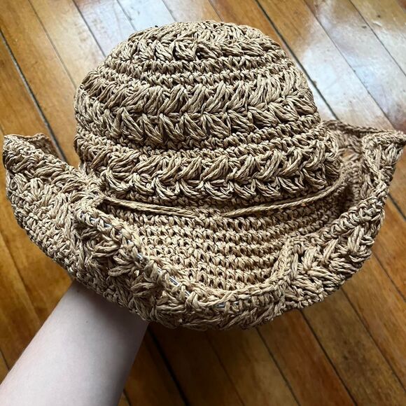 Straw Sun Hat Women's Tan Brown Vintage 90s Y2K - Picture 3 of 5